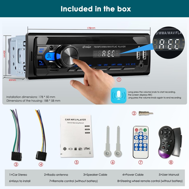 iFreGo Car Radio Bluetooth, Single DIN Car Stereo,FM Radio,Car Audio