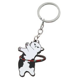 PSL Cat Keyring Kawaii Hula Hoop Cat Keychain Cute Animal Cat Metal Enamel Badge Pendant Keyring Car Backpack Key Holder Jewelry Accessories