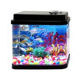 Mini Aquarium, 1 Gallon Small Fish Tank, 6-Color Adjustable LED Fish Bowl, 3-in-1 Dual-Mode Water Pump with Circulation, Oxygenation and Filtration,Ideal Gift and Decoration Choices