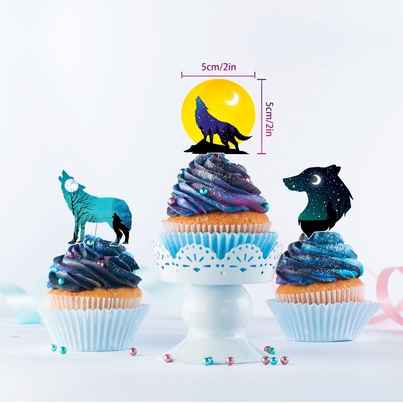 Decoración para cupcakes con diseño de lobo de galaxia para