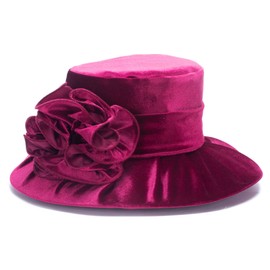 Lawliet Velvet Winter Elegant Floppy Hats for Women Polyester Flower Church Female Cap (Wine)(Size: One Size)