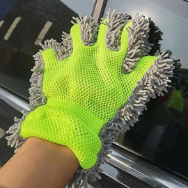 Microfibre Car Wash Mitts Car Care Finger Car Care Super Absorbent Glove with 5 Finger Shape Glove for Home and Car Wash, Microfibre Glove, Green, Pack of 2