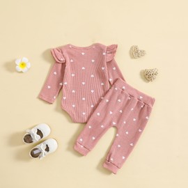 WYTbaby Baby Girl Clothes Set Long Sleeve Romper Ruffle Top +Printed Pant Outfits Set for Toddler Infant Baby Girl 6-12 Months