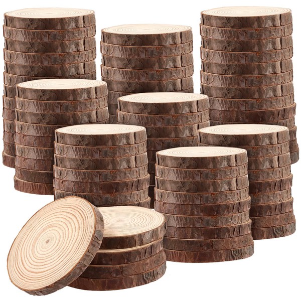 SOUJAP 100Pcs 3.5-4 Inch Natural Wood Slices, Unfinished Wooden Slices