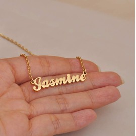 Dancing Wolf 18k Gold Plated Jasmine Name Necklace Initial Pendant Necklaces Womens Jewelry Mother Graduation Gift