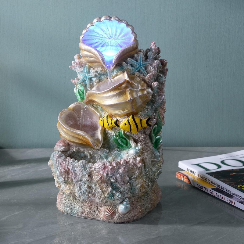 GOSSI Themed Coral Shell Fountain Tabletop Home Décor Indoor Desktop