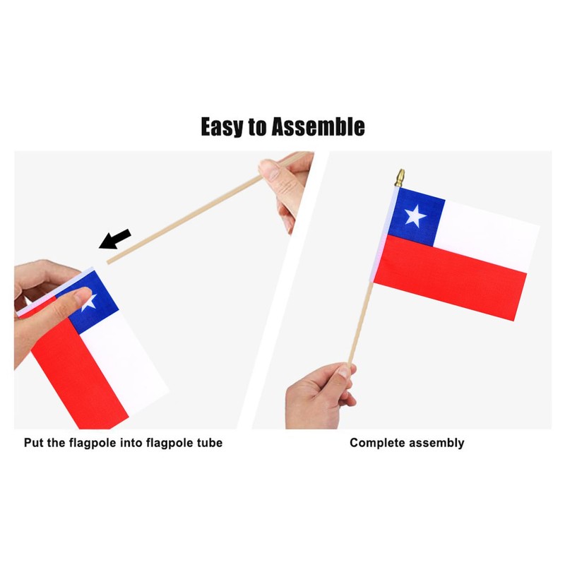 HSQCEZ 12Pcs Small Chile Flags on Wooden Stick Mini Chilean