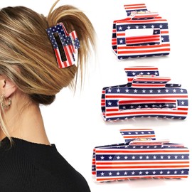 Vovii 4th of July Hair Claw Clips for Independence Day Patriotic Accessories, Red White Blue American Flag Claw Clips for USA Hair Accessories Outfit (3Pcs)