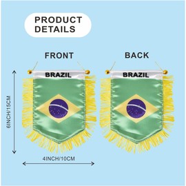 Brazil Hanging Flag with Suction Cup Double Sided Mini 4x6 Inch Brazilian Banner Decorations for Car Home Wall Door Window