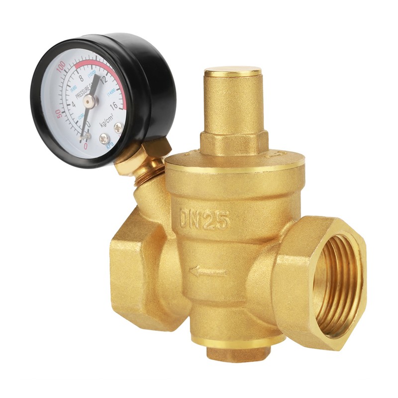 DN25 Brass Adjustable Water Pressure Reducing Regulator Reducer Gauge Meter