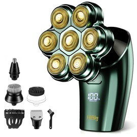 HiBig Head Shavers for Bald Men - 7D Arc Magnetic Detachable Electric Razor, Waterproof Wet Dry 5-in-1 Electric Shaving & Grooming Kit, LED Display Rechargeable Head & Body Hair Shaver, Dark Green