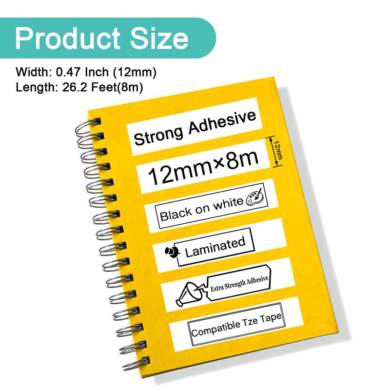 NineLeaf 2PK 12mm Label Tape Compatible for Brother P-Touch TZe-S231