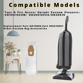 10 Pack Type Q HEPA Vacuum Bags Fit for Hoover Upright UH30010COM/UH30010CCA/UH30010 Vacuum Cleaners, Replacement Part AH10000,Part 902419001 Robot Vacuum Bag Accessories