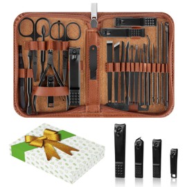 26-Piece Manicure Pedicure Set Nail Set - ACYOUNG Nail Clippers, Professional Stainless Steel Nail Care Tools with Leather Case for Home, Travel (Yellow-Brown)