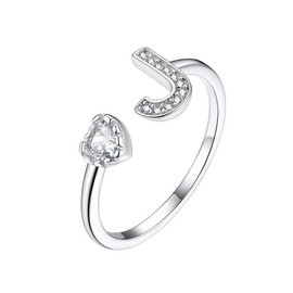 Suplight 925 Sterling Silver Heart Initial Rings for Women Teen Girls Capital Letter Initial Stackable Rings for Women Girls Alphabet J Letter Adjustable Heart Rings Rings Jewelry Gifts for Women