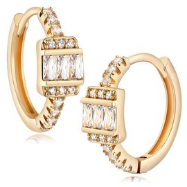 VACRONA Cubic Zirconia Huggie Earrings 14k Gold Plated Tiny Earrings Small Huggie Hoop Earrings Simple Lightweight Hoops Gift for Women, Brass, Cubic Zirconia