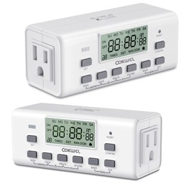 COKWEL Digital Timer Switch - 2 Pack, 7 Day Programmable, 10 On/Off Settings, 24-Hour & 7-Day Programmable Electric Plug Timer