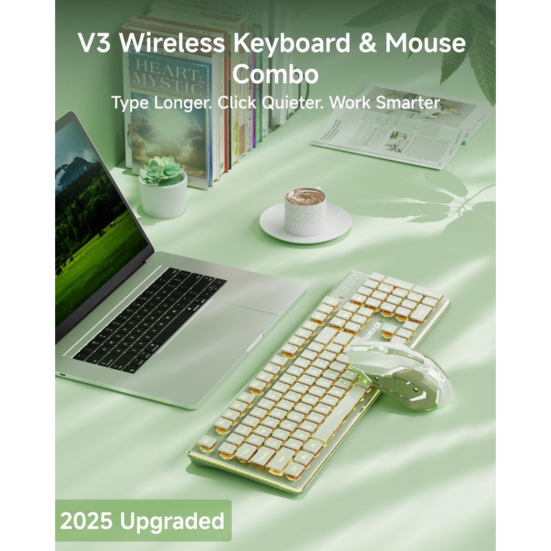 V3 Wireless Keyboard and Mouse with Single Backlit, Metal Panel,