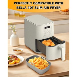 Air Fryer Silicone Liners Collapsible 2-Pack for bella 4Qt(3.3lb) Slim Air Fryer, Reusable Airfryer Silicone Pot Baking Basket Insert Accessories, Non Stick, Easy Cleaning, Gray+Black