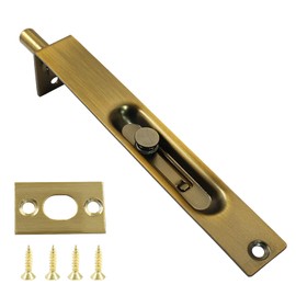 Kyuionty 6 Inch Stainless Steel Door Flush Bolt Latch, French Door Lock Latch L Type Lever Action Flush Bolt (Yellow Brass)