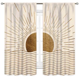 Cortinas abstractas de mediados de siglo, bohemias, minimalistas, modernas, puestas de sol, amanecer, impresión geométrica, retro, con arco solar, para ventana, tratamientos para recámara, sala de