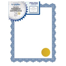 Geographics Optima Blue Blank Award Certificate Paper with Gold Foil Seals, 8.5 x 11", Seal 1.75" (Pack of 25)