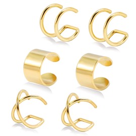 DAILI Gold Cuff Earrings for Women, Trendy Cute Ear Cuff Set Non Piercing Fake Helix Cartilage Huggie Cross Cuff Earrings, 14K Gold Plated Hypoallergenic Simple Double Lines Ear Cuff Earrings