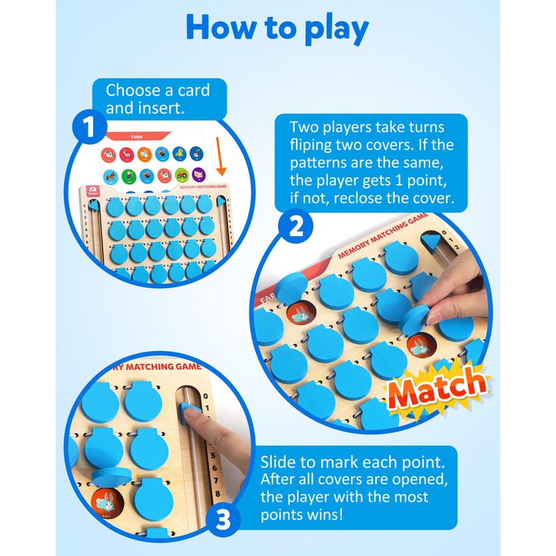 Coogam Memory Matching Game, Wooden Board Travel Toy with Memory