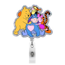 Pooh Bear Badge Reel, Cute Retractable Badge Holder with Clip for Nurse Teacher Police Office Worker, Pooh Bear ID Card Decor, Gifts for Women Friends Coworkers