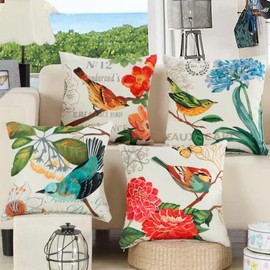 Spring Birds Pillow Covers 18x18, Farmhouse Birds Cushion Covers Decorative Birds Pillowcovers for Patio Sofa Couch Home Seasonal Summer Decoration 4 Pack