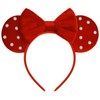 WOVOWOVO Mouse Ears Headbands for Women Red Bow Pearl Mouse