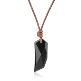 COAI Wolf Tooth Black Obsidian Stone Leather Necklace for Men Women