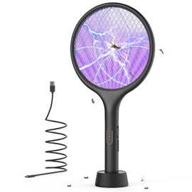YISSVIC Electric Fly Swatter 4000V Bug Zapper Racket Dual Modes Mosquito Killer with Purple Mosquito Light Rechargeable for Indoor Home Office Backyard Patio Camping (1, Black)