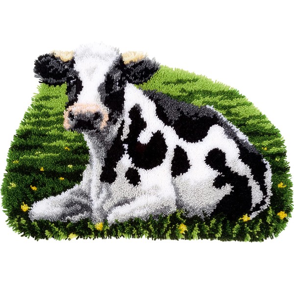 Buyecity Latch Hook Rug Kits for Adults, Animal Cow Pattern, 20.5"x14", PZD-712