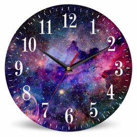 Mxocom Colorful Satrs Sky Wall Clock Nebula and Galaxies in Space 10 Inch Silent Non Ticking Battery Operated Clock Vintage Round Clock for Living Room Bedroom Bathroom Office Decor