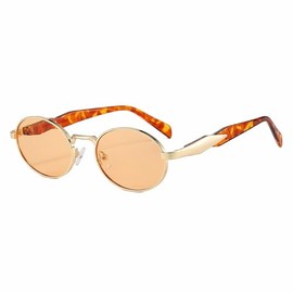 Vintage Oval Sunglasses for Women Men Trendy Sun Glasses Classic Shades UV400 Protection(Gold Leopard/Orange)