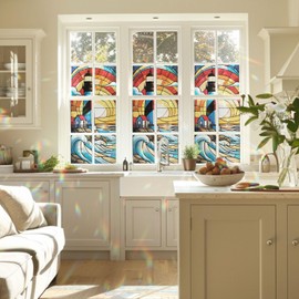 Lighthouse Stained Glass Window Film, Decorative Lighthouse Stained Glass Window Film, Lighthouse Stained Glass Window Film for Bathroom Door Heat Anti UV