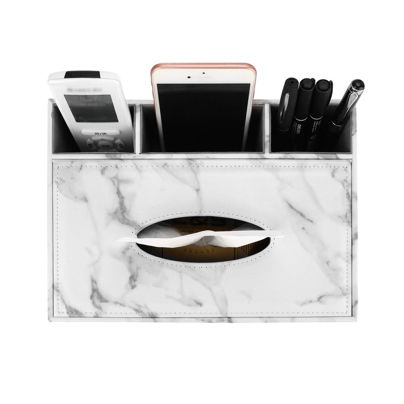 BSTKEY Rectangle Tissue Box PU Leather with Remote Control Organizer