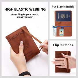 Melsbrinna Premium Leather Passport Holder Covers Case, Waterproof Rfid Blocking Travel Wallet Passport Holder with Pen Holder, Cute Passport Book for Women/Men, Dark Brown, Travel