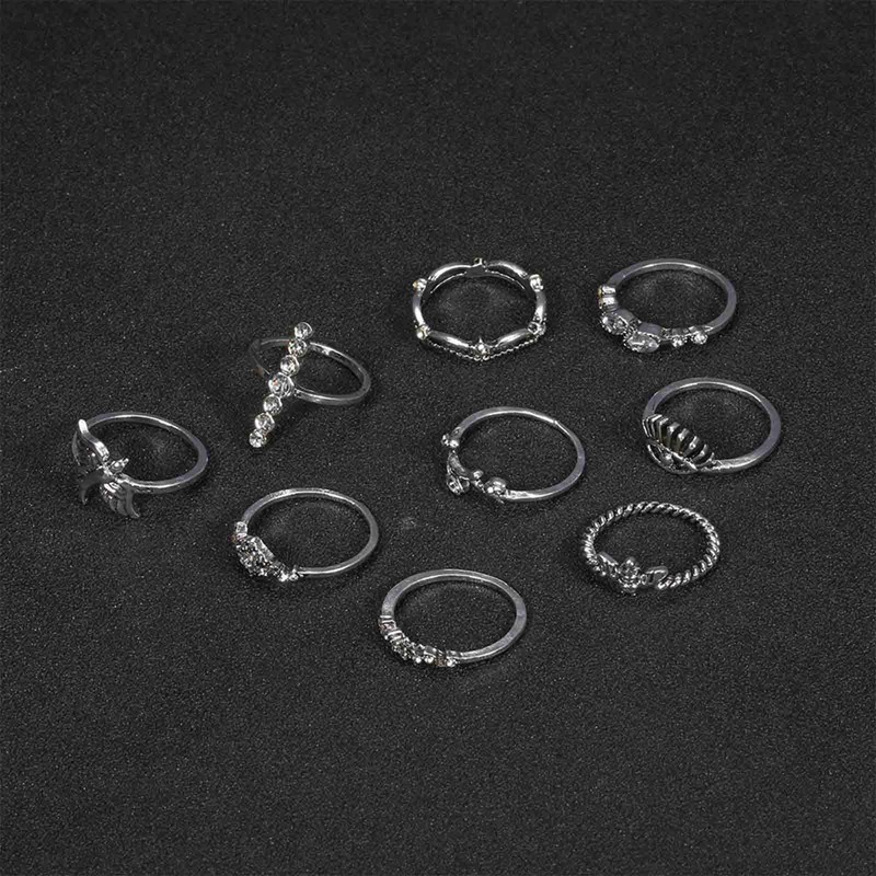TseenYi Boho Vintage Rings Set Silver Leaf Evil Eye Knuckle