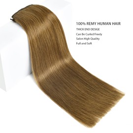 Yamel Invisible Wire Hair Extension Human Hair with Clips Light Brown 12 Inch Fish Line 1 Piece Real Human Hair Secret Extensions