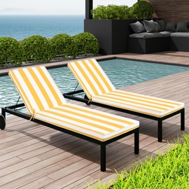 Only choice 2 Pieces Set 79.5"×26" x3''Outdoor Lounge Chair Cushions Patio Chaise Lounge Cushion Replacement Cushions Funiture Seat Chair Pads (Yellow White Striped)