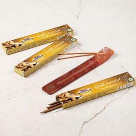 Rani Gold Sandal Incense (Premium Masala Incense Made of Natural Herbs) 15g x 10 Packets ~ Total of 100 Incense Sticks | for Puja Purposes | Indian Origin