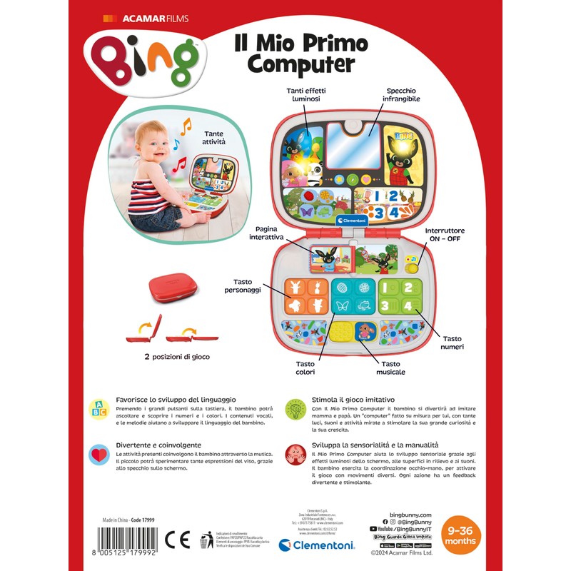 Baby Clementoni - Il Mio Primo Computer Bing, Gioco Educativo