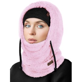 ROXUN Ski Mask Fleece Balaclava, Windproof Face Mask Winter Warm Neck Cover Helmet Hood for Men Women Blush Pink