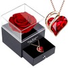 Preserved Real Rose Box with Austrian Crystal Necklace,Eternal Red Rose