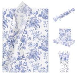 Larcenciel Floral Tissue Paper Bulk, Vintage Blue & White Flower Tissue Paper for Gift Bags, Wrapping, Crafts, Decoupage Art Packing Supplies for Weddings, Birthdays, Holidays Decor, 30 Sheets 20x14in