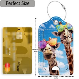 Bvkilrvc 2 Pcs Luggage Tag for Suitcase, Funny Giraffe Unique Leather Suitcase Tags with Full Privacy Cover Stainless Steel Loop for Women Men Travel Baggage Bag Backpack