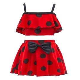 Dressy Daisy Toddler Girls Ladybug Red & Black Polka Dots Swimming Bathing Suit 2 Piece Tankini Swimsuit Swimwear Size 4T 056