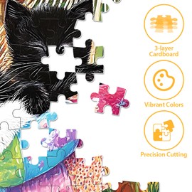 300 Piece Puzzle for Adults, Cat Birds Flower Puzzle for Adults Kids Seniors, Large Piece Animals Puzzles for Kids Ages 8-10 10-12, Challenging Puzzles Perfect for Game Nights, 20.5 * 15 in